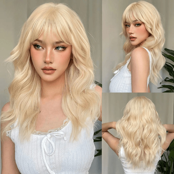 Ombre Blonde Wavy Wig with Bangs My Store