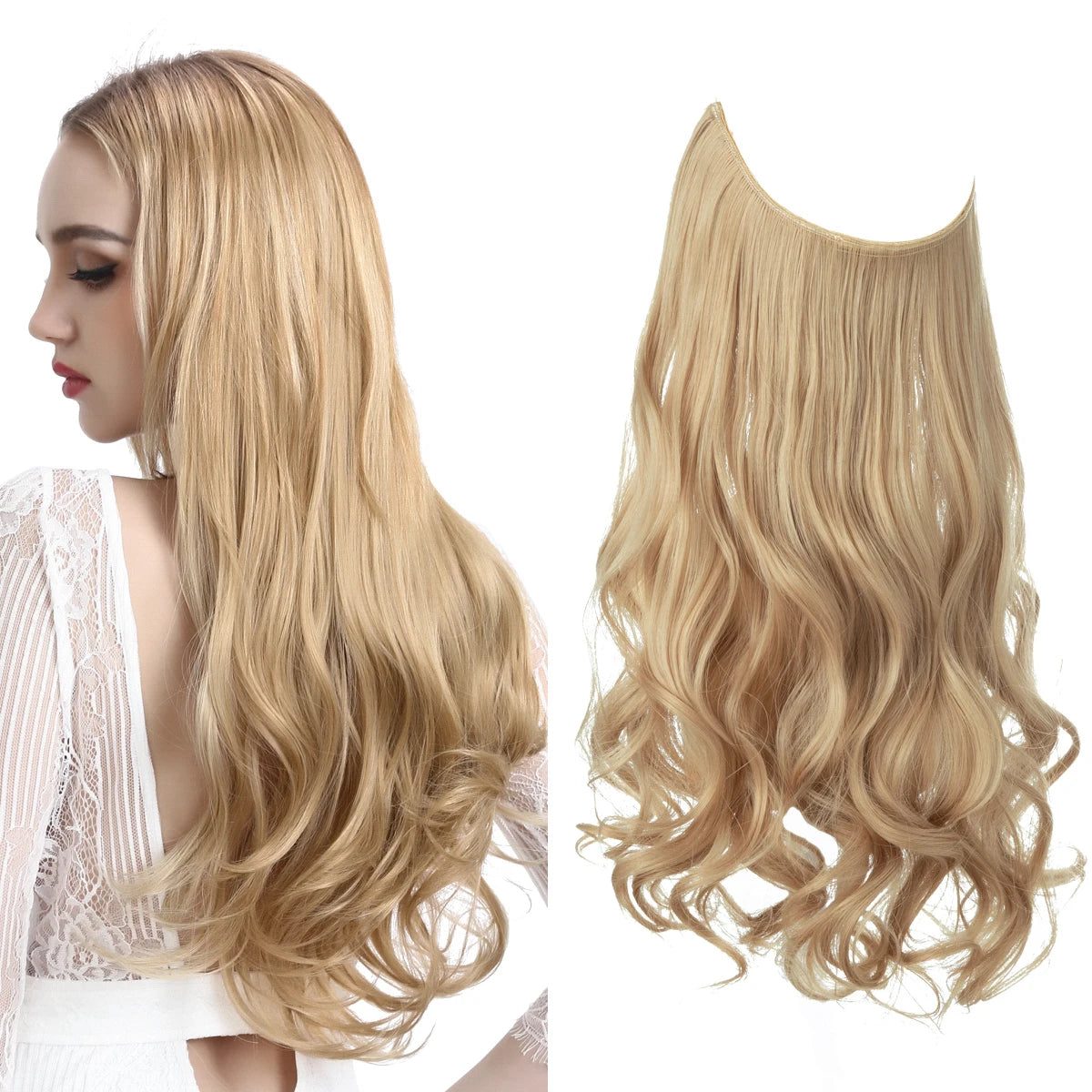 No-Clip Wavy Halo Hair Extensions – Ombre & Natural Shades