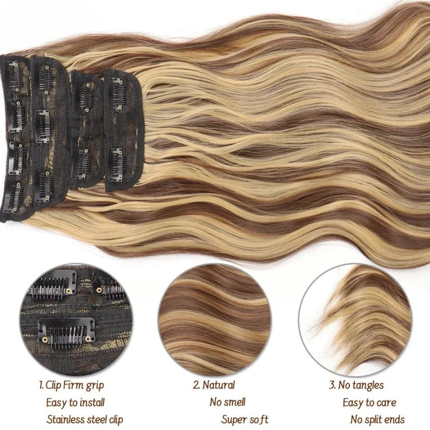 20" Wavy Black/Brown Heat-Resistant Clip-ins (4pcs) My Store