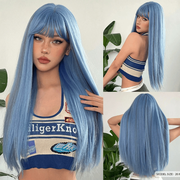 Long Straight Black Cosplay Wig with Bangs My Store