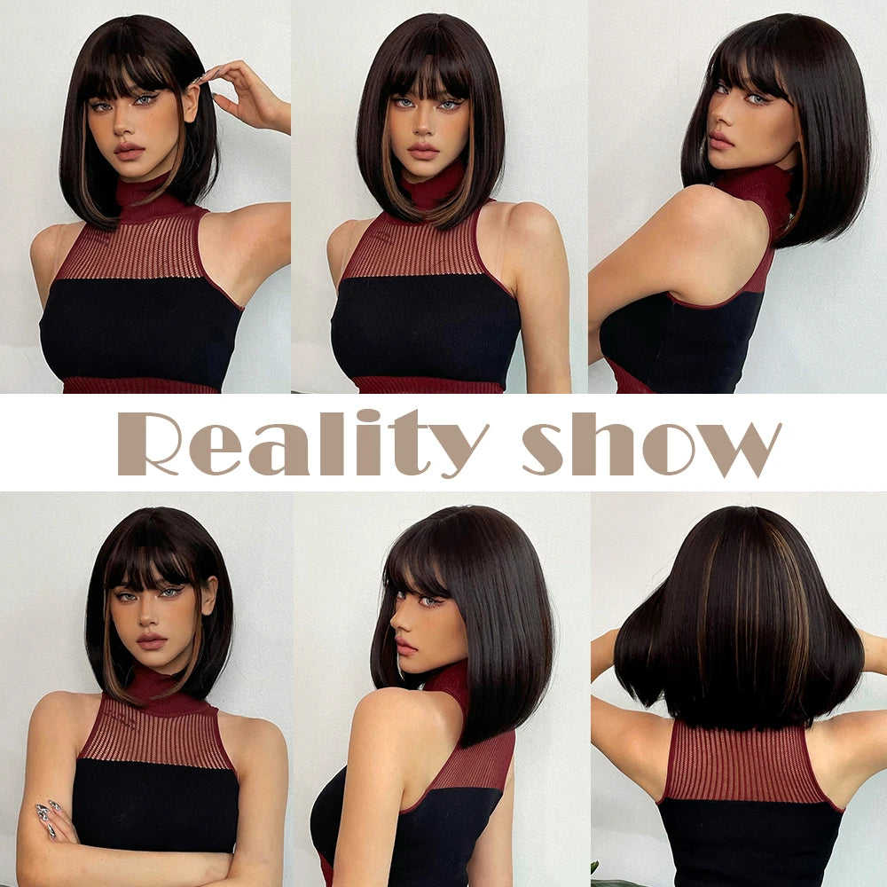 Short Brown Bob Wig with Bangs My Store