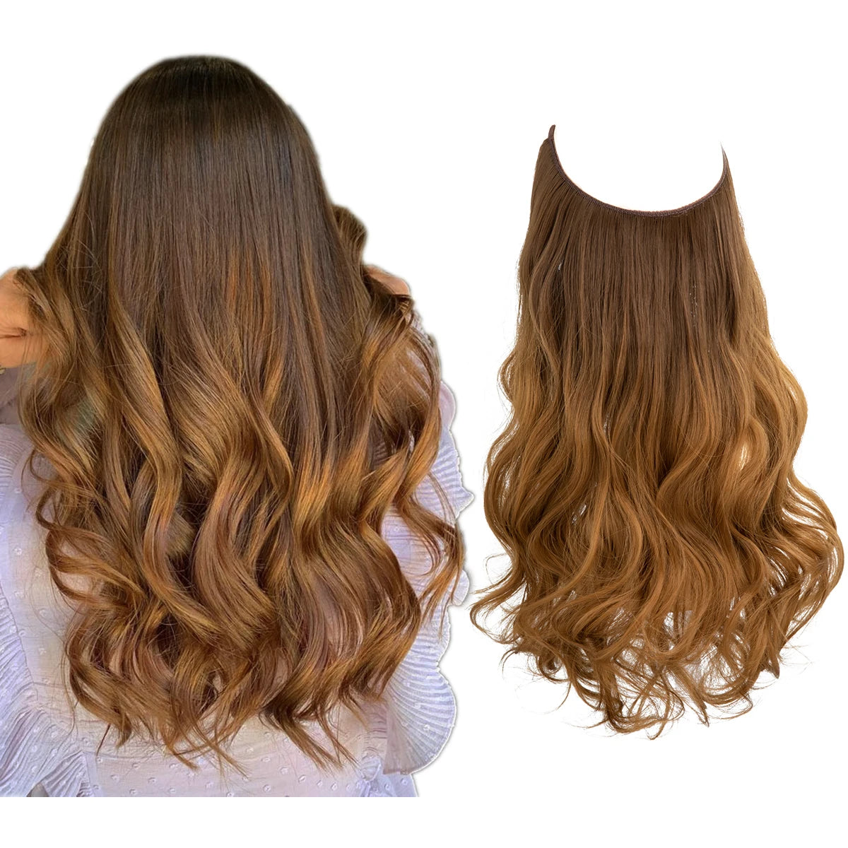 No-Clip Wavy Halo Hair Extensions – Ombre & Natural Shades