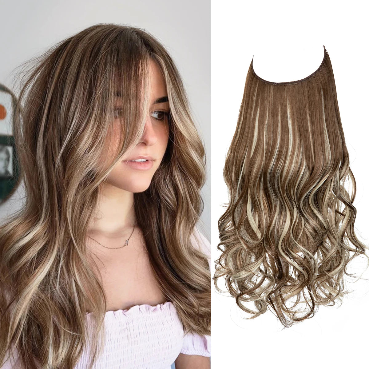 No-Clip Wavy Halo Hair Extensions – Ombre & Natural Shades