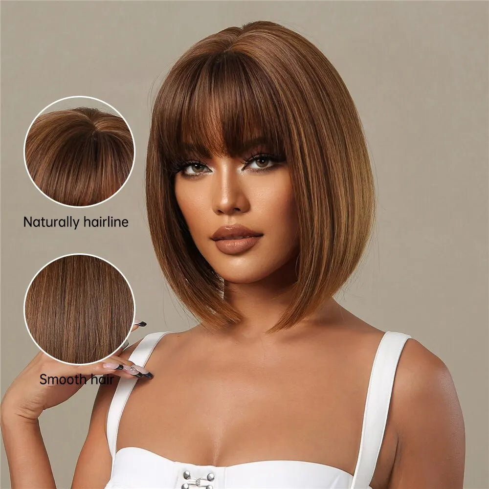 Honey Brown Short Bob Wig with Bangs My Store