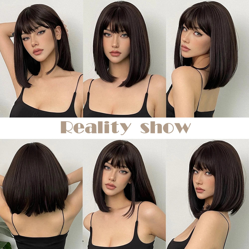 Black Brown Bob Wig with Bangs My Store