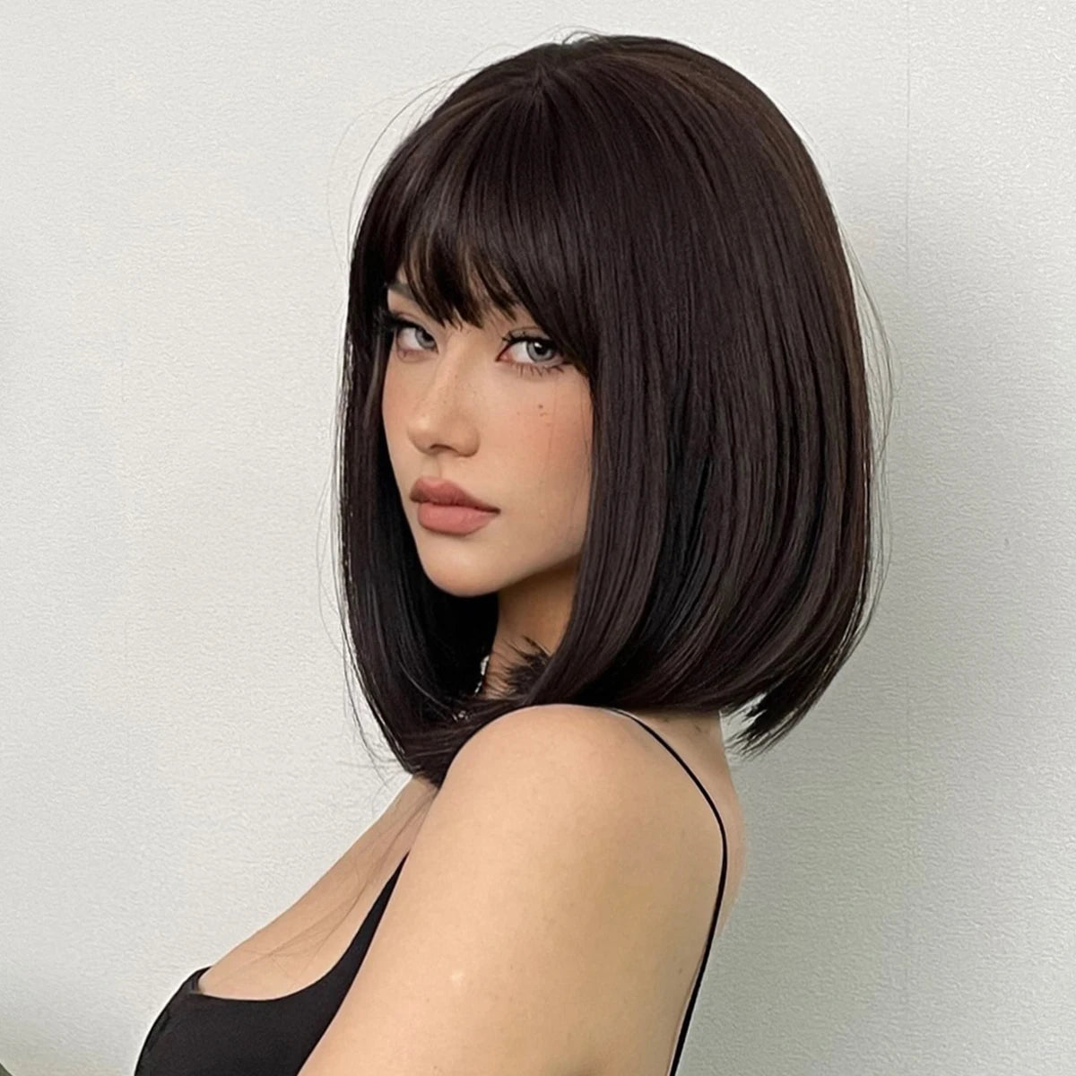 Black Brown Bob Wig with Bangs My Store